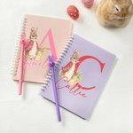 Personalised Multicolour Peter Rabbit A5 Spiral Notebook and Bunny Pen Set with Initial and Name Recording Accessories Easter Birthday Gift for Kids