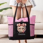 Personalizzato carino fiocco vetro filato palla grande Oxford Tote Bag con nome e tasche in rete viaggio essenziale regalo di compleanno per gli amanti dell'uncinetto