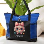 Personalizzato carino fiocco vetro filato palla grande Oxford Tote Bag con nome e tasche in rete viaggio essenziale regalo di compleanno per gli amanti dell'uncinetto