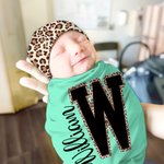 Leopardo Personalizado Nombre Inicial 100% Algodón Swaddle y Nudo Sombrero Set Baby Shower Cumpleaños Regalo para Recién Nacidos