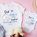 Personalized Cute Elephant Our 1st Mother's Day Together 100% Cotton Adult T-shirt with Names Gift for New Mom