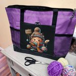 Bolsa grande de ganchillo personalizada con diseño de dibujos animados y bolsillos de malla Accesorios de viaje Regalo de cumpleaños para los amantes del punto