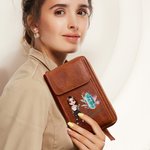 Personalizada de dibujos animados de moda de la muchacha de piedra de nacimiento de cuero PU Crossbody cartera con nombre y ranuras para tarjetas de viaje Accesorios de regalo de cumpleaños para las m