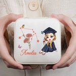 Personalized Cartoon Graduate Horoscope Birth Flower Jewellery Box with Name Graduation Birthday Gift for Women