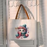 Personalisierte niedlichen Cartoon häkeln Canvas Tote Bag mit Namen Reisen Zubehör Geburtstag Geschenk für Familie Freunde