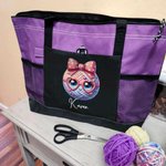 Personalizzato carino fiocco vetro filato palla grande Oxford Tote Bag con nome e tasche in rete viaggio essenziale regalo di compleanno per gli amanti dell'uncinetto