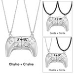 Collier Couple Personnalisé avec Initiales Gravées en Forme de Console de Jeux Pendentif Magnétique Cadeau St-Valentin Anniversaire pour Couple Joueur