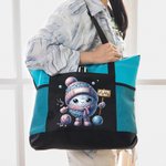 Bolsa grande de ganchillo personalizada con diseño de dibujos animados y bolsillos de malla Accesorios de viaje Regalo de cumpleaños para los amantes del punto