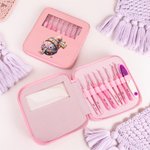 Personalized Cartoon Yarn Ball Pink Ergonomic Crochet Hooks Set of 8 with Scissor and Name Storage Case Birthday Gift for Craft Knitting Lovers