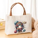 Personalisierte niedlichen Cartoon häkeln Canvas Tote Bag mit Namen Reisen Zubehör Geburtstag Geschenk für Familie Freunde