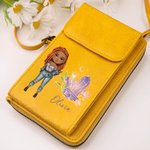 Personalizada de dibujos animados de moda de la muchacha de piedra de nacimiento de cuero PU Crossbody cartera con nombre y ranuras para tarjetas de viaje Accesorios de regalo de cumpleaños para las m