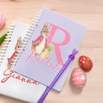 Personalised Multicolour Peter Rabbit A5 Spiral Notebook and Bunny Pen Set with Initial and Name Recording Accessories Easter Birthday Gift for Kids