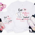 Personalized Cute Elephant Our 1st Mother's Day Together 100% Cotton Adult T-shirt with Names Gift for New Mom