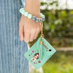 Personalisierte Mode Cartoon Mädchen Lippenstift Schlüsselanhänger Armband Brieftasche Karteninhaber mit Perlen Armband und Name Geburtstag Urlaub Geschenk für Frauen Mädchen