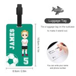 Personlig flerfärgad bagagetagg med namn och nummer för tecknad fotbollsfigur Reseprylar Födelsedagspresent för sportälskare