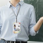 Personalisierte Lehrmittel Blume Cartoon Charakter Leder ID Badge Holder mit Namen und Lanyard Büro zurück zu Schule Lehrer Tag Geschenk für Lehrer