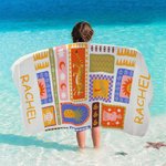 Personalisiertes Sommerblumen Kokosnuss Karomuster Strandtuch mit Namen Schnell Trocknend Reise Zubehör Geburtstag Geschenk für Kinder Familie Freunde