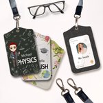 Personalisierte Lehrmittel Blume Cartoon Charakter Leder ID Badge Holder mit Namen und Lanyard Büro zurück zu Schule Lehrer Tag Geschenk für Lehrer