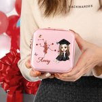 Personalized Cartoon Graduate Horoscope Birth Flower Jewellery Box with Name Graduation Birthday Gift for Women