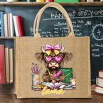 Personalisierte Herz Brille Hochland Kuh Jute Tragetasche mit Namen Reisen Zubehör Tote Bag Lehrertag Geburtstag Geschenk für Damen Lehrer