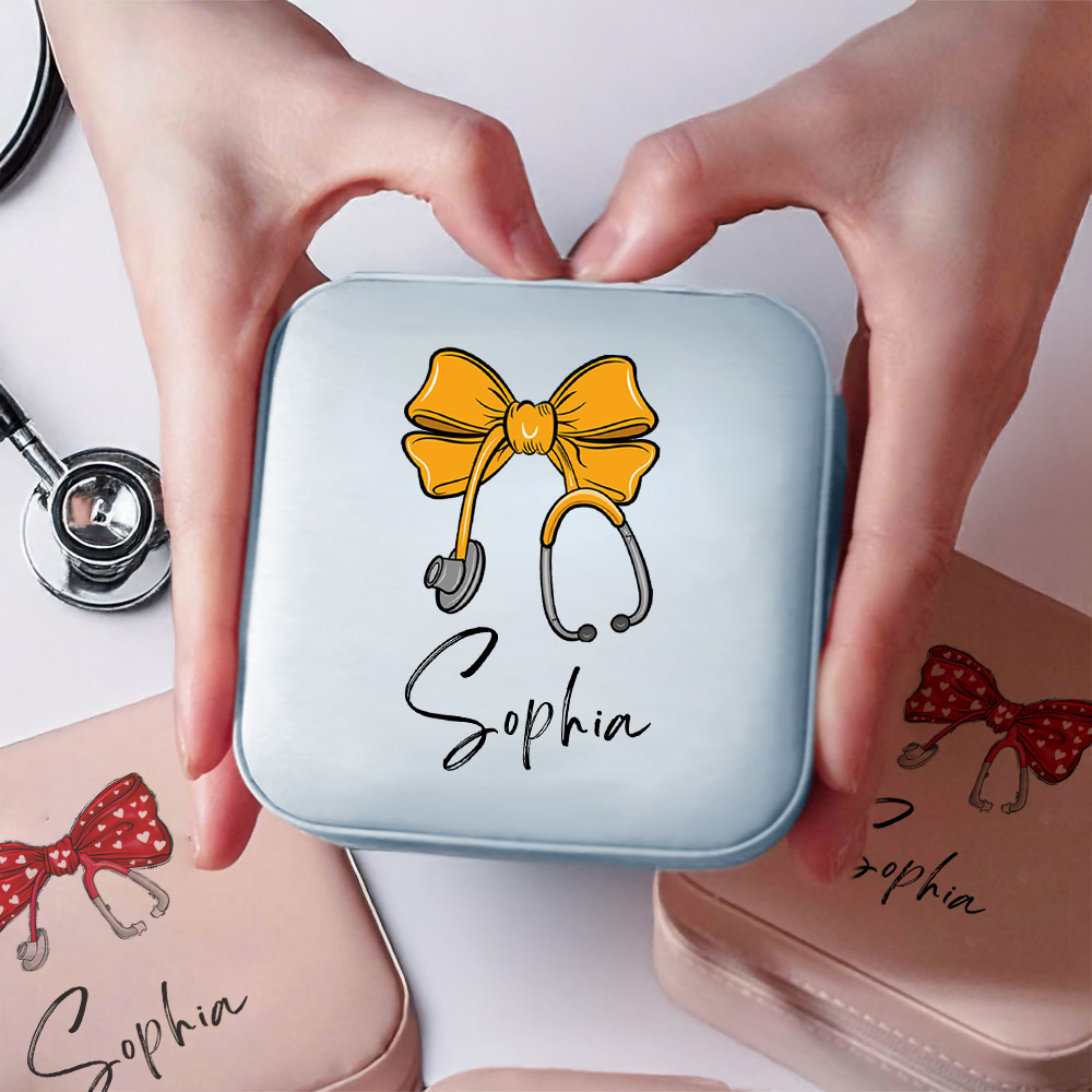 Boîte à bijoux en cuir avec nom pour stéthoscope personnalisé Appréciation essentielle Cadeau de fin d'études pour personnel médical