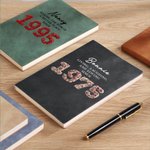 Personalised Birth Year Roses Feathers Succulents Design A5 A6 Leather Lined Notebook with Text Birthday Journal Essentials Gift for Friends Family