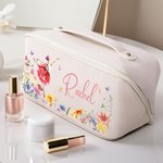 Personalised Ballet Girl Birth Flower Butterfly PU Leather Wide Open Makeup Bag with Name Birthday Gift for Ballerina Ballet Lover
