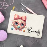 Personalisierte Niedliche Tragbare Schleife Cartoon Strickmuster Aufbewahrungstasche mit Reißverschluss Namen Geburtstag Geschenk für Strickliebhaber