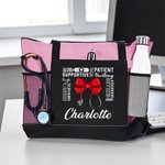 Personalisierte Bogen Stethoskop Positive Phrasen Zipper Tote Bag mit Namen und Mesh Pocket Geburtstag Anerkennung Geschenk für Krankenschwester Arzt medizinisches Personal