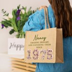 Año de nacimiento personalizado Efecto 3D Rosas Suculentas Bolsa de yute con nombre Cumpleaños Accesorio de viaje Regalo para amigos Mujeres