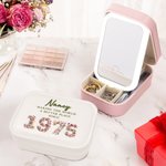 Personalisierte Geburtsjahr Rosen Federn Sukkulenten Design Schmuckkästchen mit einstellbaren LED Make-up Spiegel Reise Essentials Geburtstag Geschenk für Frauen