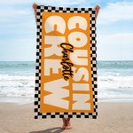 Personalisierte schwarz-weiß kariert Cousin Crew schnell trocknen überdimensioniert Strandtuch mit Namen Geburtstag Sommer Urlaub Party Geschenk für Familie Freunde