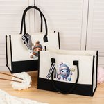 Personalized Cartoon Crochet Pattern Large Canvas Tote Bag with Name Travel Accessories Birthday Gift for Knitting Lovers