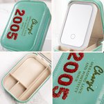 Personalisierte Geburtsjahr Rosen Federn Sukkulenten Design Schmuckkästchen mit einstellbaren LED Make-up Spiegel Reise Essentials Geburtstag Geschenk für Frauen