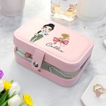 Personalized Birth Flower Bow Medical Cartoon Character PU Leather Jewelry Box with Name Birthday Nurse Week Gift for Medical Staff