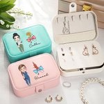 Personalized Birth Flower Bow Medical Cartoon Character PU Leather Jewelry Box with Name Birthday Nurse Week Gift for Medical Staff