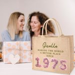 Año de nacimiento personalizado Efecto 3D Rosas Suculentas Bolsa de yute con nombre Cumpleaños Accesorio de viaje Regalo para amigos Mujeres