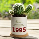 Personalizado 3D Año de Nacimiento Rosas Plumas Suculentas Maceta de Cerámica con Drenaje y Bandeja de Bambú Cumpleaños Decoración del Hogar Regalo para la Familia Amigos