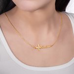 Personalized Dainty Birthstone Cross Necklace with Name Jesus Jewellery Birthday Christian Baptism Gift for Women