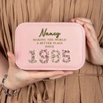 Personalisierte Geburtsjahr Rosen Federn Sukkulenten Design Schmuckkästchen mit einstellbaren LED Make-up Spiegel Reise Essentials Geburtstag Geschenk für Frauen