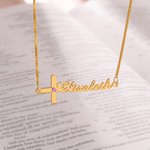Personalized Dainty Birthstone Cross Necklace with Name Jesus Jewellery Birthday Christian Baptism Gift for Women