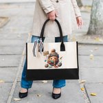 Personalized Cartoon Crochet Pattern Large Canvas Tote Bag with Name Travel Accessories Birthday Gift for Knitting Lovers