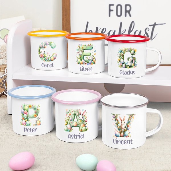 Tasse en émail personnalisée avec nom et prénom Cadeau de Pâques pour enfants