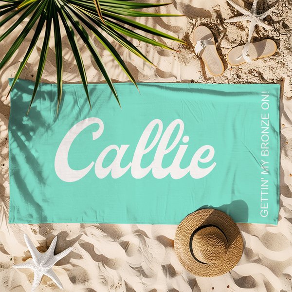 Gepersonaliseerde Multicolor Gettin' My Bronze On Oversized Sneldrogende Strandhanddoek met Naam Strand Zwembadfeest Verjaardagscadeau voor Familie Vrienden