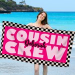 Personalisierte schwarz-weiß kariert Cousin Crew schnell trocknen überdimensioniert Strandtuch mit Namen Geburtstag Sommer Urlaub Party Geschenk für Familie Freunde