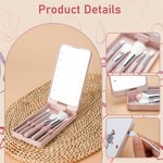 Personalized Cartoon Character Birth Flower Name Makeup Brush Set with LED Mirror Birthday Mother's Day Gift for Women