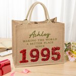 Año de nacimiento personalizado Efecto 3D Rosas Suculentas Bolsa de yute con nombre Cumpleaños Accesorio de viaje Regalo para amigos Mujeres