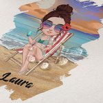 Personalisierte Sunny Beach Style niedlich Cartoon Mädchen große Canvas Tasche mit Namen Geburtstag Urlaub Party Geschenk für Frauen