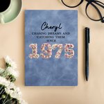 Personalised Birth Year Roses Feathers Succulents Design A5 A6 Leather Lined Notebook with Text Birthday Journal Essentials Gift for Friends Family