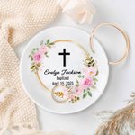 Personalizada Floral Cruz Guirnalda Ronda de cerámica Baratija Joyería Plato con Nombre Primera Comunión Bautizo Cumpleaños Regalo para Mujeres Cristianas